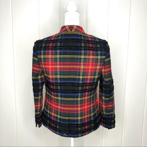 J.Crew Going Out Lurex Stewart Tartan Blazer Jacket Size 4 Red Holiday AE992 - Picture 5 of 12